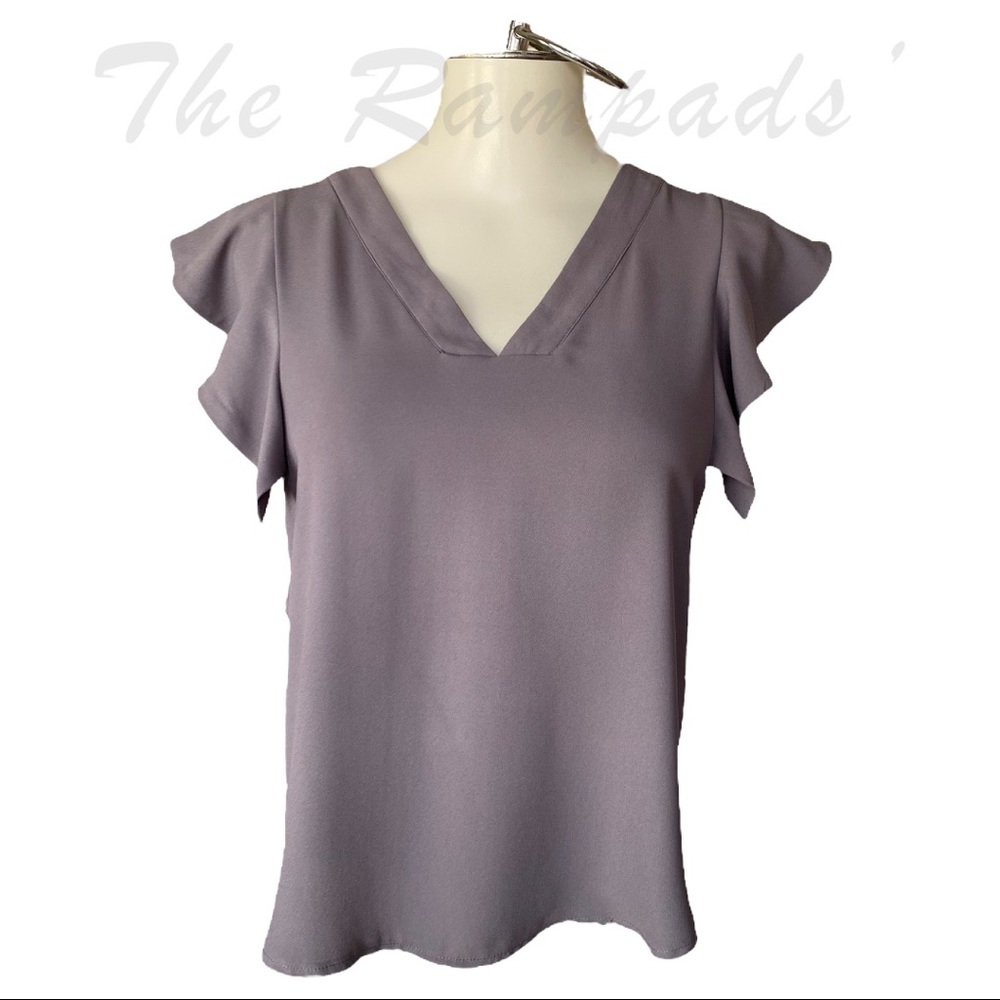 Ann Taylor Purple Gray Ruffle Blouse Size Small